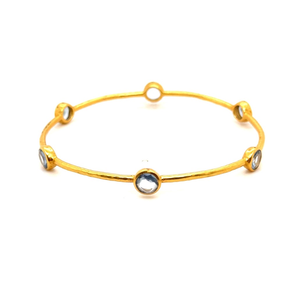 Julie Vos Hammered Gold Bangle Bracelet with Light Blue Stones 8 Inch